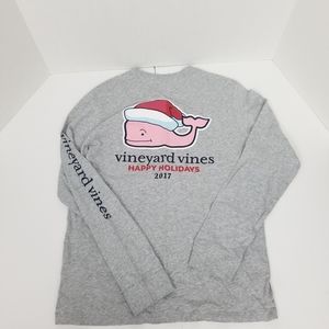 NEW Vineyard Vines Boys L 14 Merry Christmas Santa Hat Whale Pocket Tee Gray